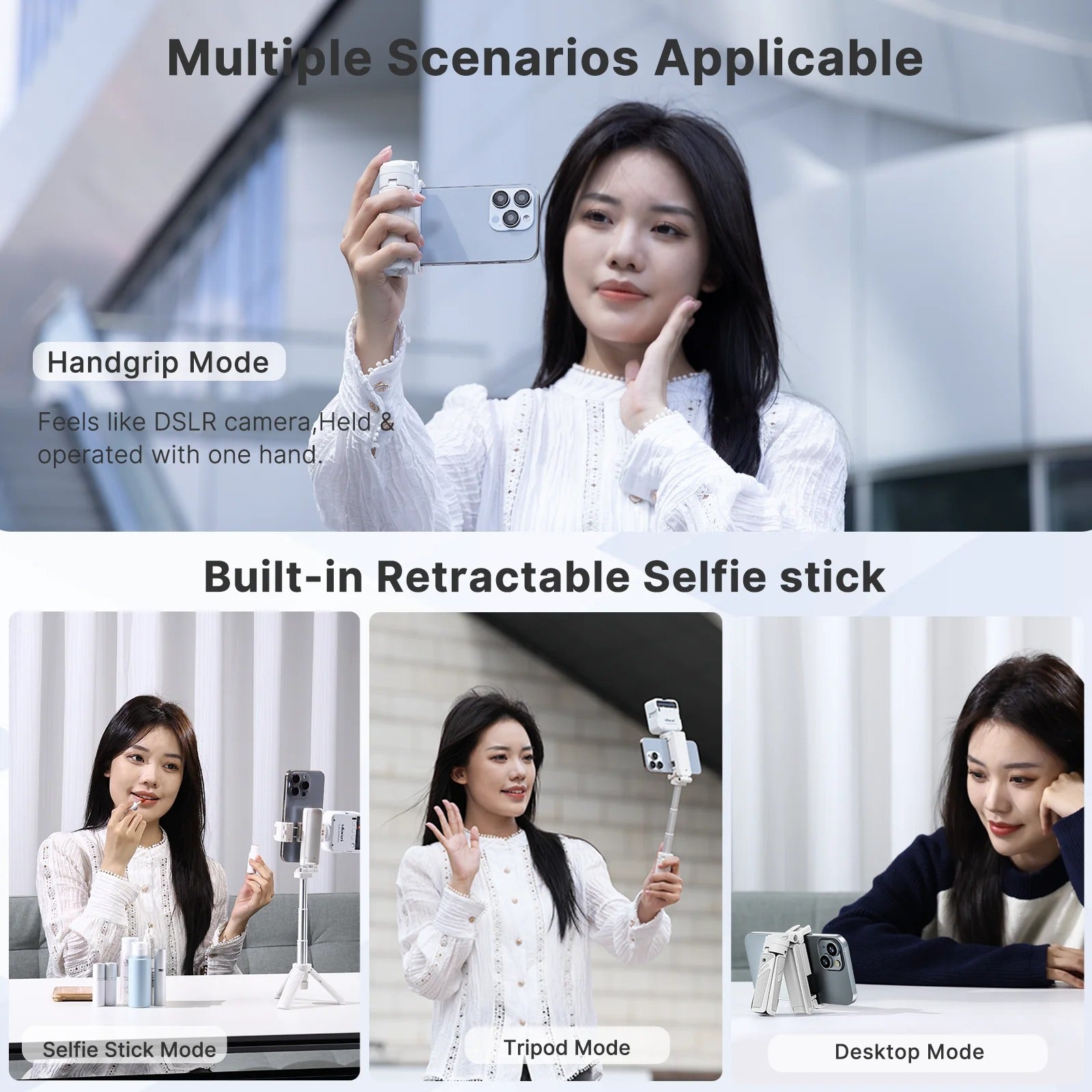 Skuggor Bluetooth Selfie Stick Tripod With 4-Section Telescoping Rotating Handle For Stable Shots