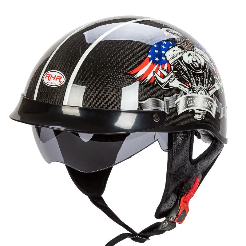 Skuggor NovaWeave CarbonLine Retro Half-Face Helmet DOT and ECE Approved