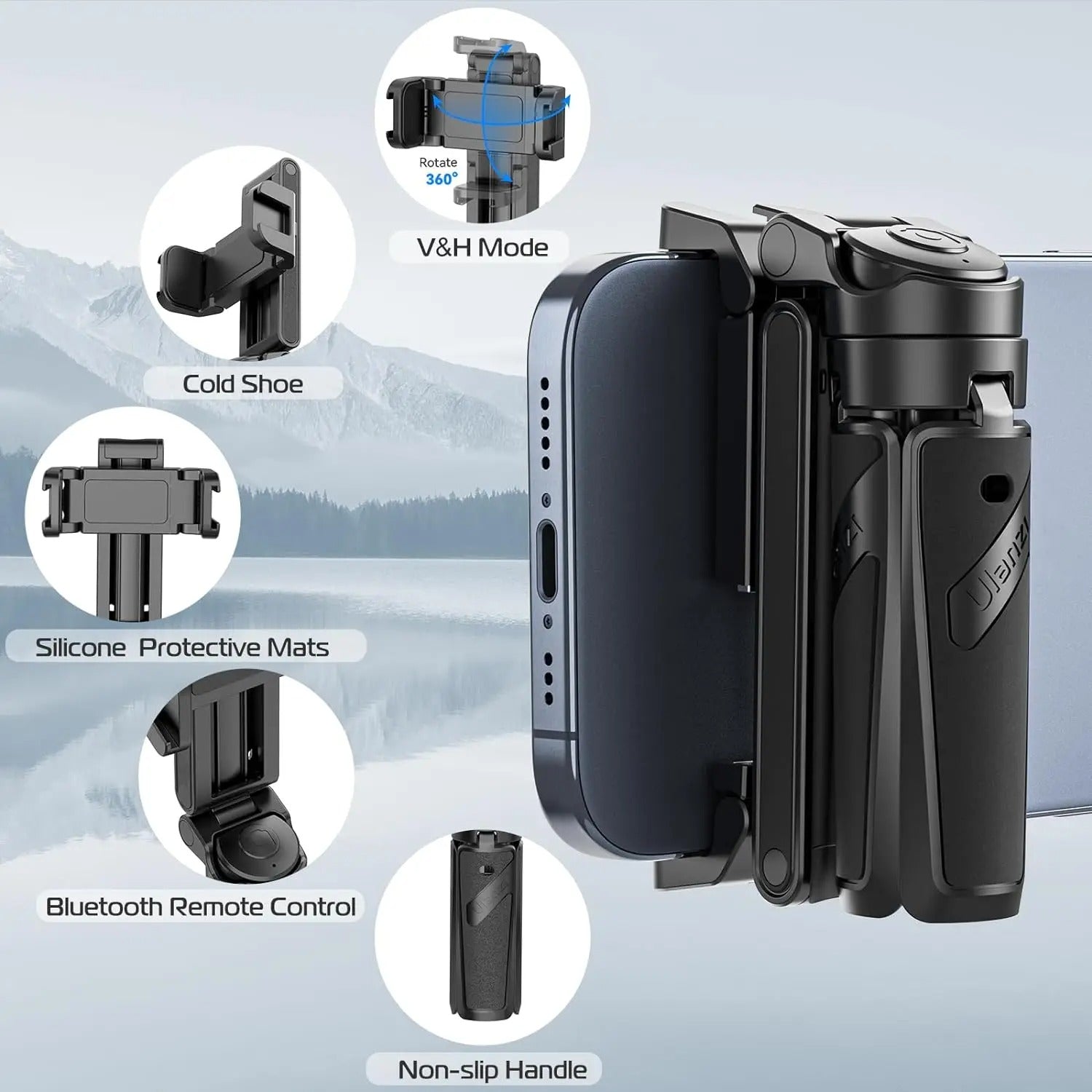 Skuggor Bluetooth Selfie Stick Tripod With 4-Section Telescoping Rotating Handle For Stable Shots