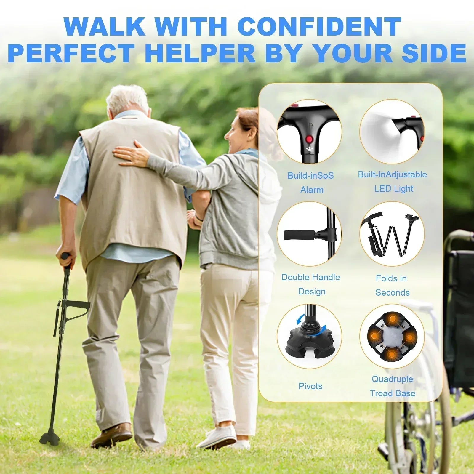 Skuggor Foldable Cane With LED Light For Confident Safe Walking