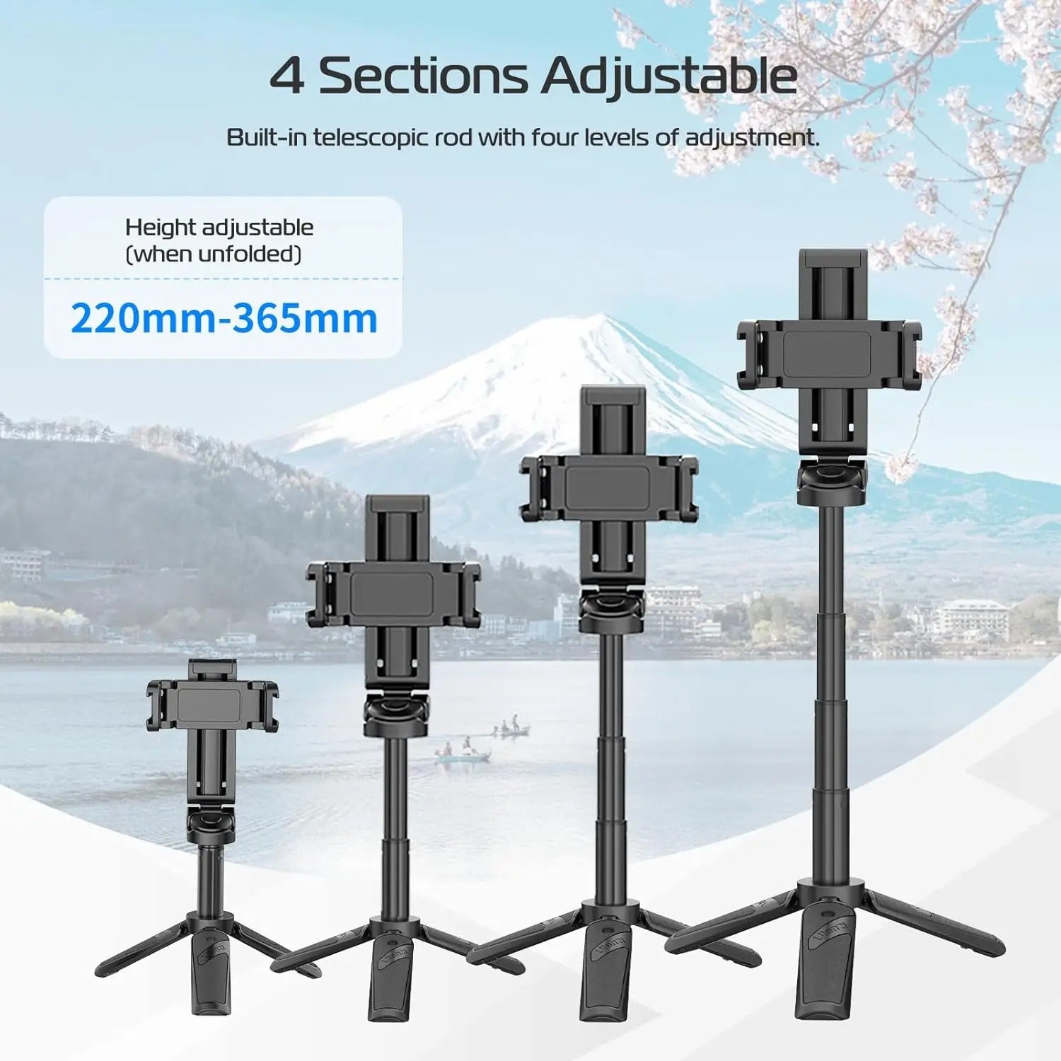 Skuggor Bluetooth Selfie Stick Tripod With 4-Section Telescoping Rotating Handle For Stable Shots