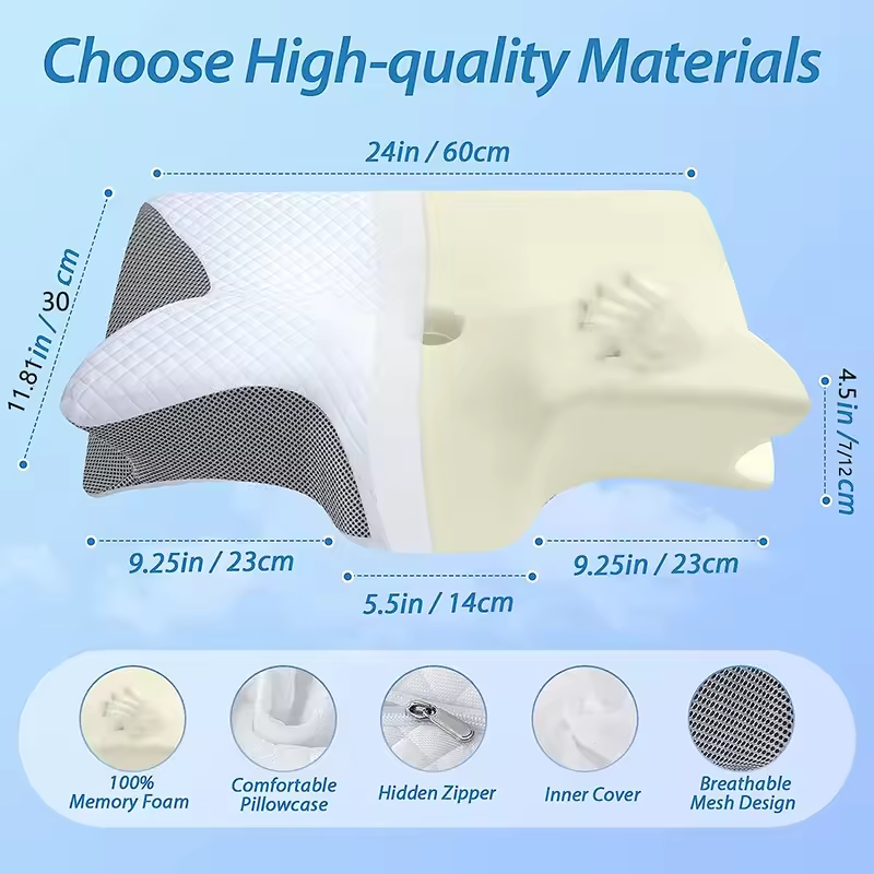Skuggor Dual Function Memory Foam Cervical Pillow for Adjustable Orthopedic Neck Support