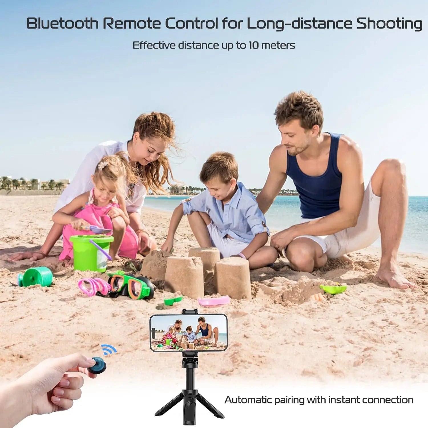 Skuggor Bluetooth Selfie Stick Tripod With 4-Section Telescoping Rotating Handle For Stable Shots