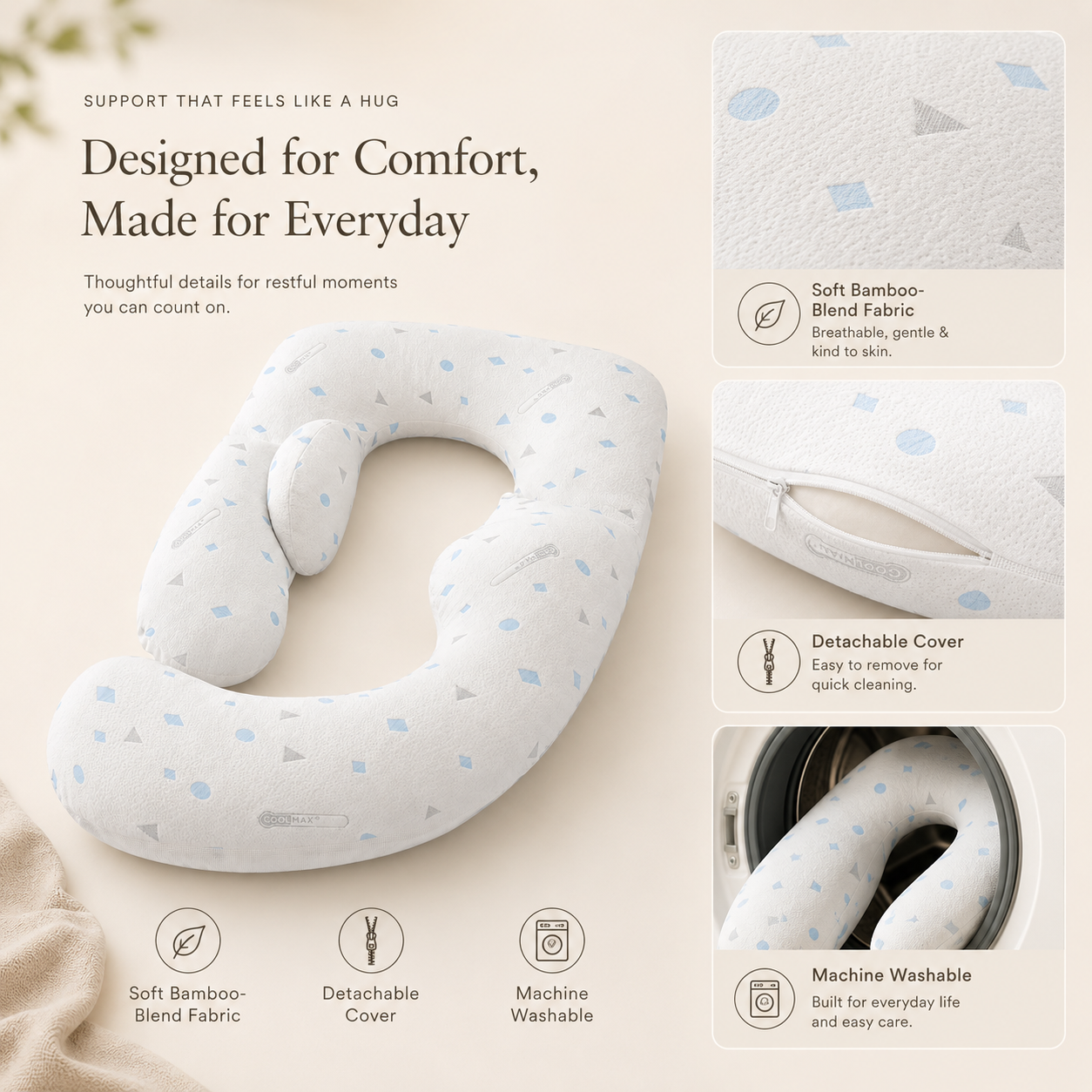 G-Shaped Pregnancy Pillow for Side Sleeping